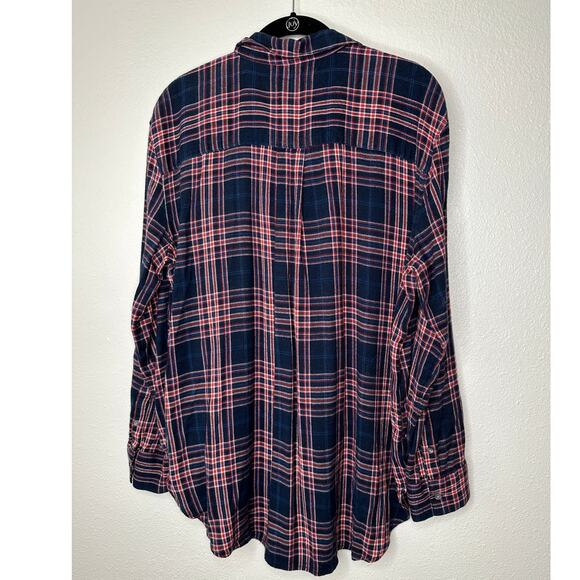 Treasure & Bond Navy Red White Plaid Collared Button Down Boyfriend Shirt L - Picture 3 of 12
